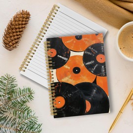 Pugwak Vintage Vinyl Records Decor Journal Notebook, Music Writing Notebooks College Ruled for Work School, Music Record Gifts for Men Women, Office Supplies, Hardcover Spiral Notebook 5.5"x8.3"