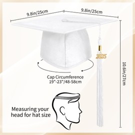 OYANIMO Unisex Adult Matte Graduation Cap with 2025 Year Tassel Charm,Retractable Graduation Hat for Bachel Master High School (White)