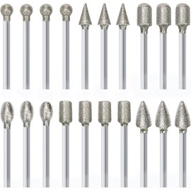 YACHUN Electroplated Diamond Bits, Whetstone Set of 20, Super Hard Bar Shank, Grinding Tool, 0.12 in (3 mm) Shaft x 0.24 in (6 mm) Diameter, Polishing Finish, Grinding Bit, Diamond Bar, for Mini