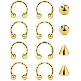Besyvvin 16G Horseshoe Nose Ring Lip Piercing Helix Ring 1.2 mm Piercing Nose Septum Lip Eyebrow Silver Black Gold 6/8/10/12/14 mm, Stainless Steel