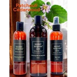Silent Sequoia Skin Care Set For Men, Moisturizing Body Wash, Moisturizing Body Lotion, Fragrance Body Spray, 3 Piece Gift Set (16 oz, Patchouli Cedarwood)