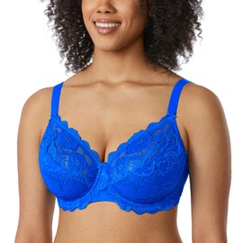 DELIMIRA Women's Plus Size Bras Full Coverage Lace Underwire Unlined Bra Sky Blue 38DD