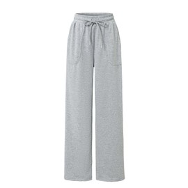 Women's Drawstring Waist Straight Wide Leg Sweatpants Casual Jogger Soft Pants with Pockets(36255,Medium) Grey