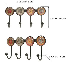 Banllis Coat Rack Wall Mounted with 4 Hooks, Round Brown Pattern Decorative Wall Hooks for Hanging Hat, Key, Towel, Purse, Bag and Robe, for Entryway Bathroom Organizer Hanger