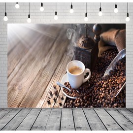 Loccor 8x6ft Fabric Coffee Bean Backdrop Coffee Shop Theme Rustic Wooden Board Cafe Beans Background Adults Children Coffee Theme Birthday Party Decor Afternoon Tea Party Banner Photo Studio Props