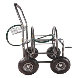 Garden Hose Reel Cart，Equipped with 10-inch air tire wheel,humanized crank design (DARK GREY)