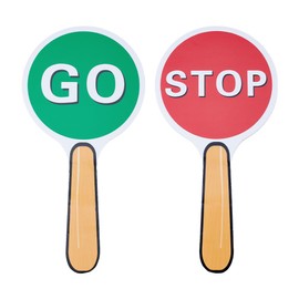 DELORIGIN 2Pcs Stop and Go Sign Traffic Boards with Handle Double Sided Printing Crossing Traffic Road Sign Red Green Light Sign for Traffic Street Safety Rule Teaching Game Signboard