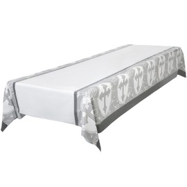 ROYAL BLUEBONNET Gray Cross Baptism Tablecloth -Set of 2- Baptism Party Decorations, Easter Tablecloth Plastic for 6 or 8 Foot Table, Cross First Communion, Confirmation, Christening Table Cloth