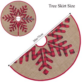 N&T NIETING Christmas Tree Skirt, 30 Inch Rustic Burlap Tree Skirt with Large Black and Red Plaid Snowflake Printed Christmas Tree Mat for Xmas Tree Holiday Party Decoration