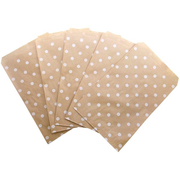 CuteBox Flat Paper White Polka Dot Kraft Gift Bags (5" x 7") for Merchandise, Crafts, Party Favors, Retail 100pc