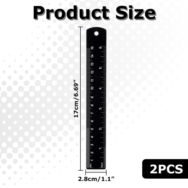2 Pack 6 Inch Ruler,Metal Ruler,Mm,Metric,Small,Small Metal,Rulers,Millimeter Laser Engraved, for