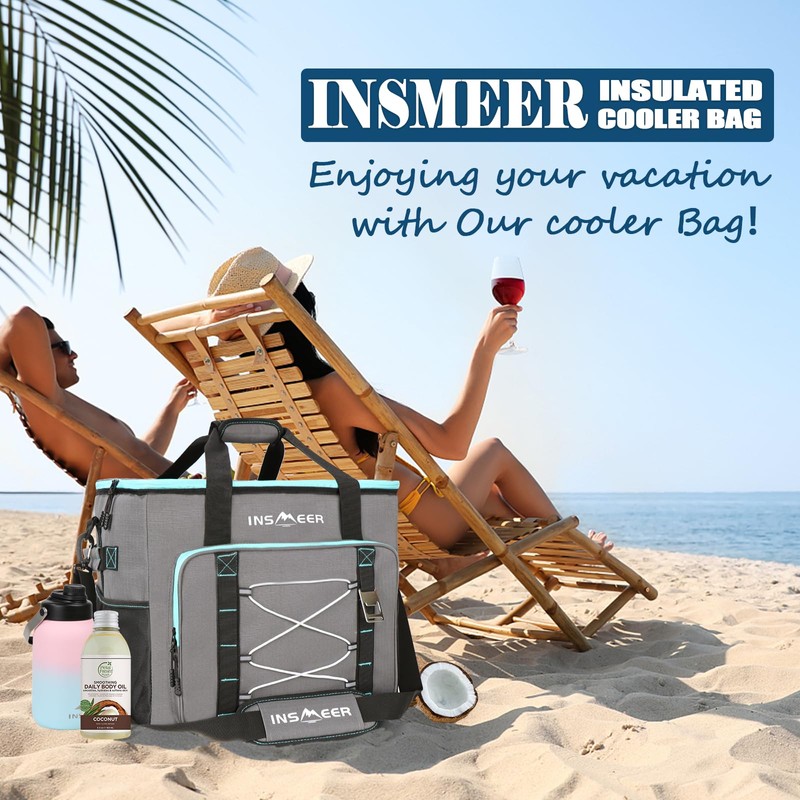 INSMEER Cooler Bag 90 Cans/55L, Insulated Soft Sided Cooler with