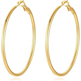 4 Pairs  Gold Hoop Earrings for Women | 14K Gold Plated Hoop Earrings Set Hypoallergenic Earring Lightweight Dangle Earrings Set  Gold Small Hoop Earrings Set   earring holes - Color: 1 Pair Gold-60mm