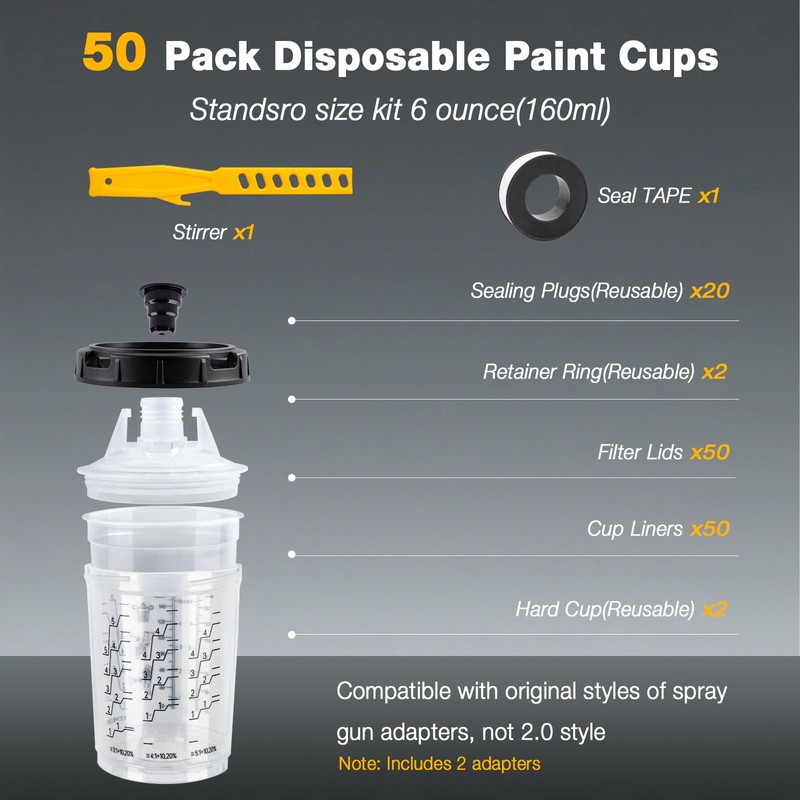 Decwls Disposable Paint Gun Cup 6oz - Disposable Paint Cups