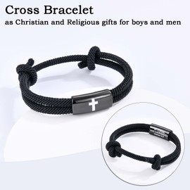 Grandson Gifts from Grandma, Cross Bracelet for Boys Men Teen Teenage Christian Religious Easter Basket Stuffers Baptism Confirmation Communion Christmas Stocking Stuffers Valentines Graduation Gifts