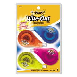BIC WOTAPP418 Wite-Out EZ Correct Correction Tape, Non-Refillable, 1/6-Inch x 400-Inch, 4/Pack