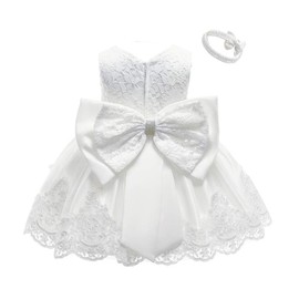 Toddler Baby Girls Formal Dresses Infant Bowknot Embroidery Tutu Lace Gown Dress Kids Pageant Party Wedding Birthday Flower Dresses Size 12M (White 12M)