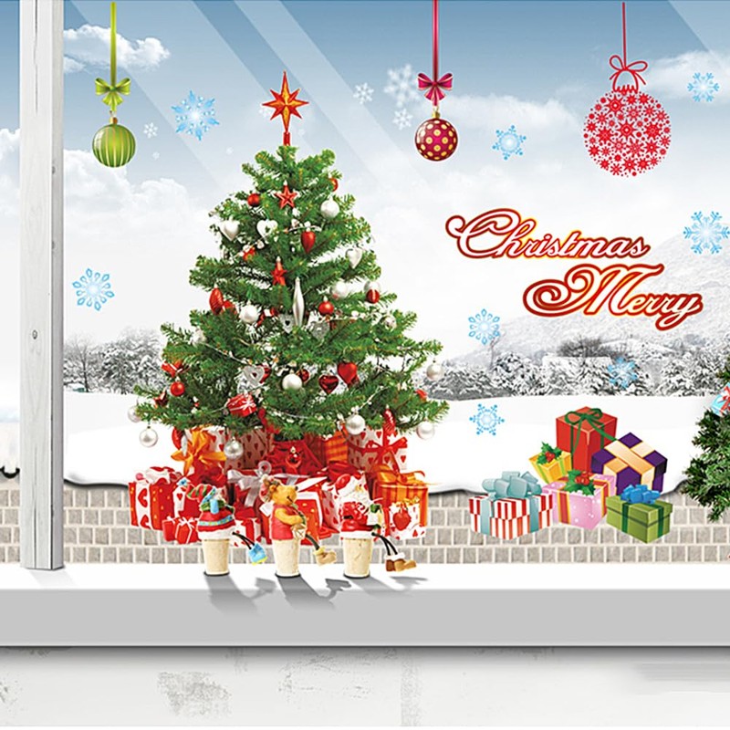 Topeedy Extra Large Size Christmas Window Stickers, 4 sheeet Reusuable