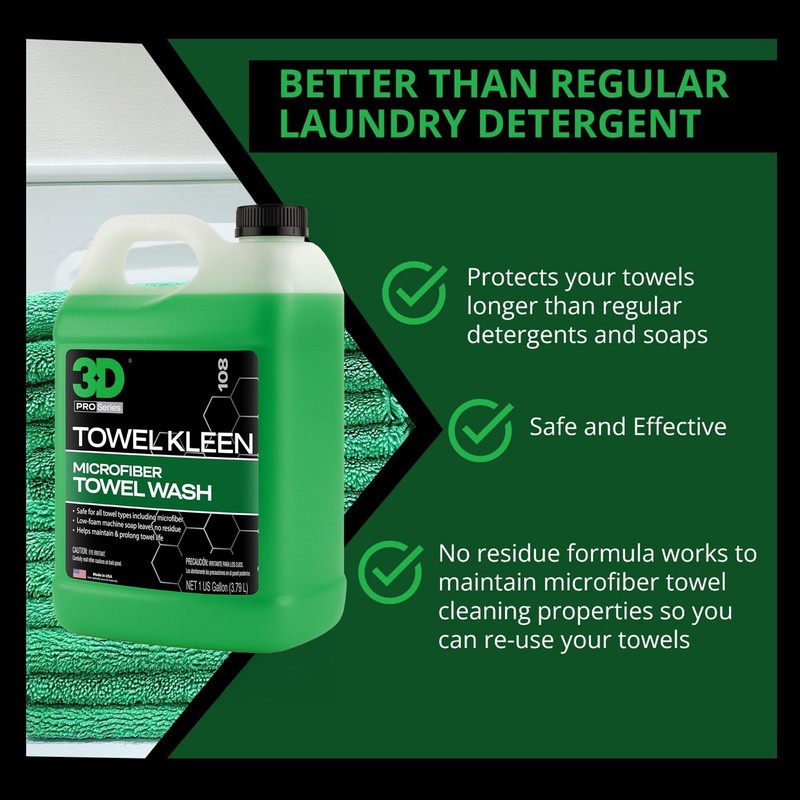 3D Towel Kleen Concentrated Microfiber Detergent - Deep Cleans, Restores