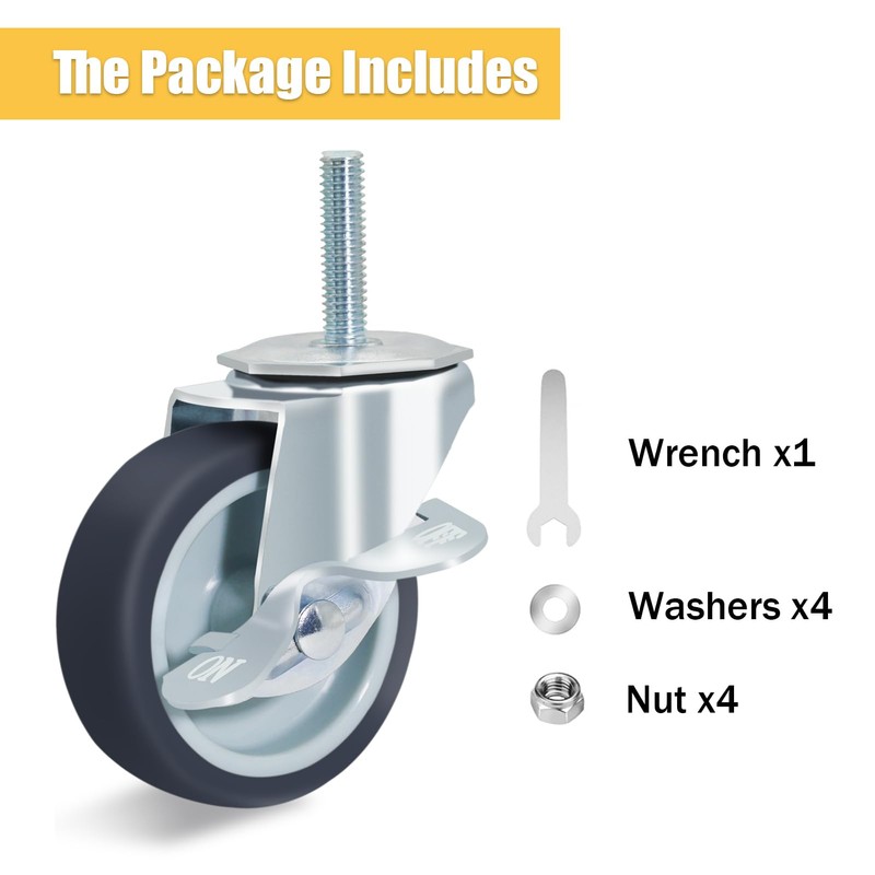 3 Inch Caster Wheels, Locking Stem Casters Set of 4,