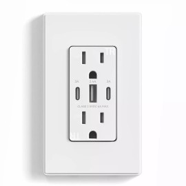 smart-us USB C Outlet, 30W 6.0 Amp 3-Port USB C Outlet 15A Tamper Resistant Receptacle - 1 pack