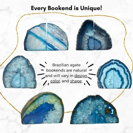 Nature's Decorations Agate Bookends - A Quality Teal Geode with Non-Skid Rubber Bumpers for Shelves, Office, Home Decor - Heavy Duty Cool Crystal Stone Book End Pair for Decoration (6-8 LB)