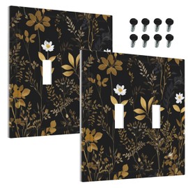 Wmhusu Decorative Outlet Covers Golden/Black Leaf Floral Boho Flowers 2 Gang Wall Plate Double Toggle Light Switch Cover GFCI Receptacle Electrical Switchplate for Bathroom Bedroom Decor（2Pack）