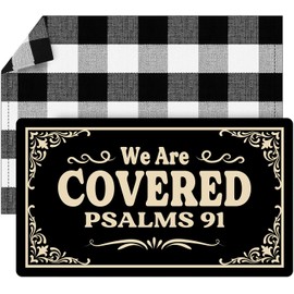 Oujilidemat Funny Front Door Mat We are Covered Psalm 91 Custom Doormat, Cute Welcome, Non-Slip Indoor & Outdoor, 17x30 Inches, Non-Slip Rubber Mat,Farmhouse Style Kitchen Rug
