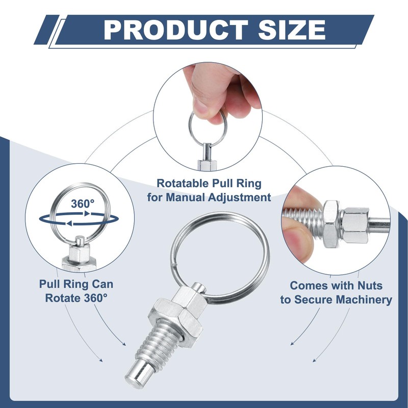 PATIKIL 2 Pcs Spring Plunger with Pull Ring, M8x1.25 Stainless