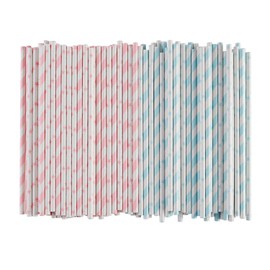 ALINK Light Pink Blue White Paper Straws Bulk, 100 Biodegradable Party Straws for Boy Girl Baby Shower, Gender Reveal, Birthday, Wedding and Celebrations
