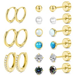 LOFITOR Titanium Ohrringe für Damen Herren 20G Implantat Titan Flachstift Stecker mit Opal Mondstein Cartilage Schmuck Hypoallergen Flachrücken Creolen für empfindliche Ohren