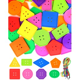 Cinvo 160 Pieces Big Bright Buttons 8 Geometric Shapes Jumbo Sewing Buttons for Crochet Knitting Teaching Shapes, Colors and Motor Skills Arts and Crafts Projects(7 Random Colors)