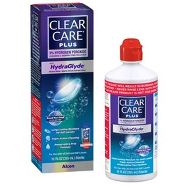 CLEAR CARE PLUS Cleaning & Disinfecting Contact Lens Solution (12 oz, Pack of 1), HydraGlyde Moisture Matrix, For Soft & RGP Lenses, Preservative-Free, Included Lens Case, Deep Cleaning Action