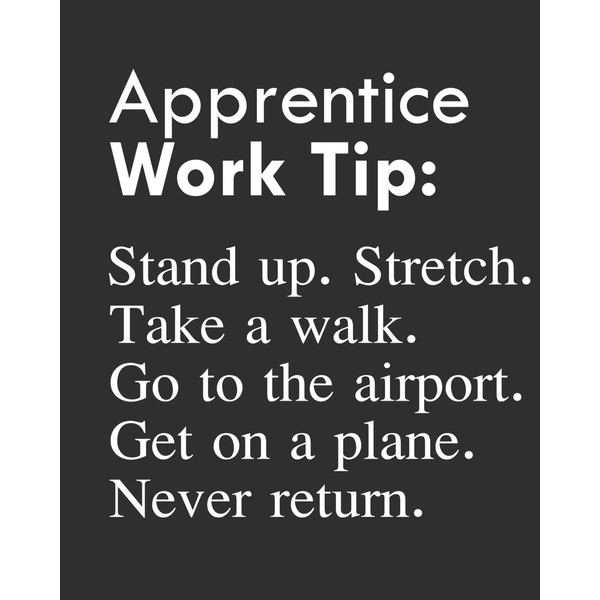 Apprentice Work Tip: Stand up. Stretch. Take a walk. Go