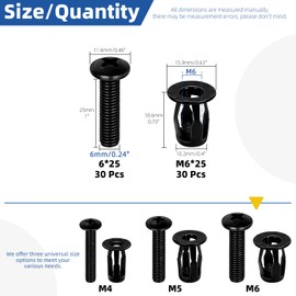 Glarks 60pcs M6 Jack Nut and Flat Head Phillips Machine Screws Kit, Black Jacknut Screw Anchor, Threaded Insert Petal Nut, Expansion Nut