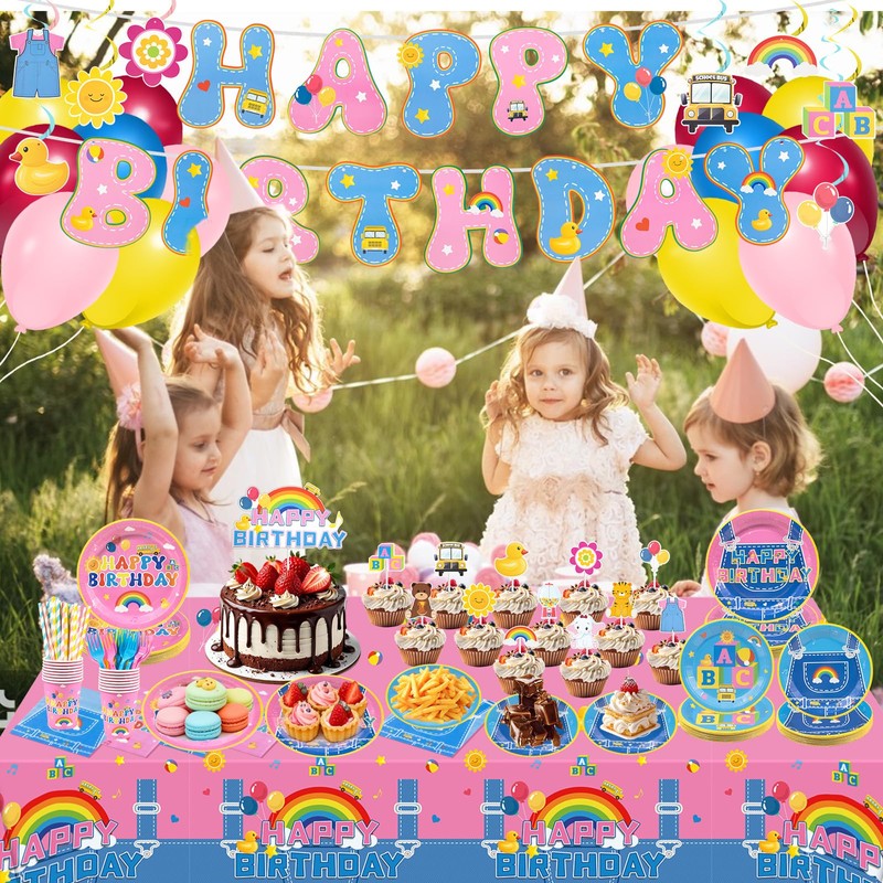 BORAENDEY 192 Pcs Cartoon Teacher Party Decorations Tableware Set,Serves 24
