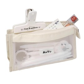 Letics Pencil Case, Large Capacity, Transparent, Korean, Stylish, Middle School, High School Students, Multi-functional, 5 Layer Construction, white (off-white), 5-ply construction