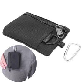 EDC Molle Pouch, Outdoor EDC Molle Pouch Wallet Mini Portable Key Card Case EDC Pouch Bag Purse with Carabiner (Black)