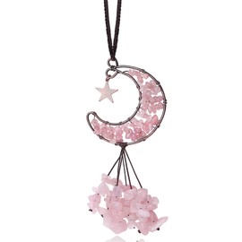 MAIBAOTA Rose Quartz Tree of Life Crystals Stone Moon Shape Room Wall Decor Hippie Boho Meditation Hanging Ornament