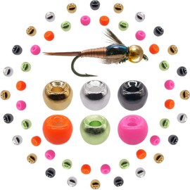 XFISHMAN Tungsten-Fly-Tying-Beads-Heads-Assortment Fly Tying Materials Nymph for Fly Fishing Tungsten Beads 60 Pack (1/8” 3.3mm（6 Colors ） 60 Pack)