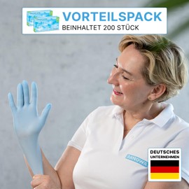 200 x ARNOMED Disposable Gloves Light Blue (2 x 100 Pieces), Disposable Nitrile Gloves, Powder-Free, Rubber Gloves, Nitrile Disposable Protective Gloves, Nitrile in XS, S, M, L, XL