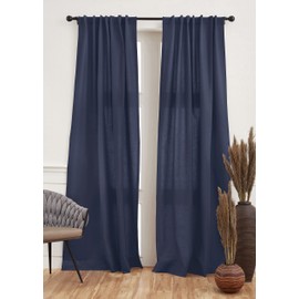 Solino Home Cotton Linen Navy Curtain 84 Inch - 2 in 1 Hanging Style with Rod Pocket and Hidden Tab - Linen Curtain 52 x 84 Inches Long for Living Room, Bedroom, Indoor, Outdoor