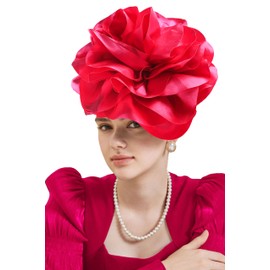 Gionforsy Flower Fascinators Hat Tea Party Hats for Women Kentucky Derby Hat Rose Fascinators for Wedding (US, Alpha, One Size, Rose Red)