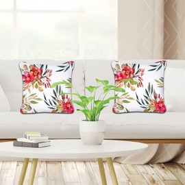 Betadistor Cushion Covers 45 x 45cm Throw Pillow Cases Modern Red Floral Pillowcases Square Outdoor Decorative Pillow Covers for Couch Sofa Home Decor Pack of 2, Flowers, 509-0169