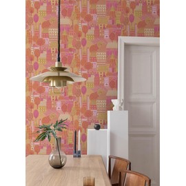 RoomMates Charming Village Pink & Orange Peel and Stick Wallpaper, RMWS1235