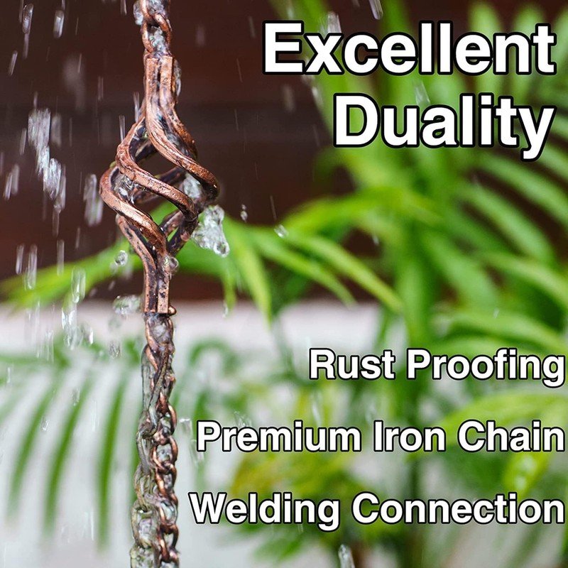 Gutter House Rain Chain, Spiral Gutter Chain 8.5ft, Copper Rain