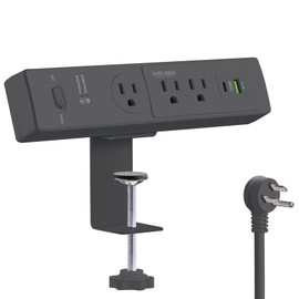 Sureance Desk Clamp Power Strip with USB-C 30W PD, Desktop Mount Surge Protector, Fits Max 2.5" Table Edge, 980J Surge Protector, 20W USB A, 6FT Extension Cord, Fast Charging Station (Black)