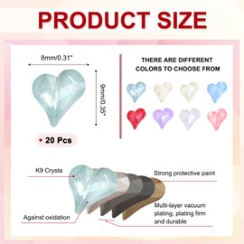 MECCANIXITY 20 Pcs 3D Heart Light Blue Nail Rhinestones 8x9mm Glass Crystal Rhinestones Pointed Back Crooked Heart Gems for Nail Charm Art DIY Decoration Craft
