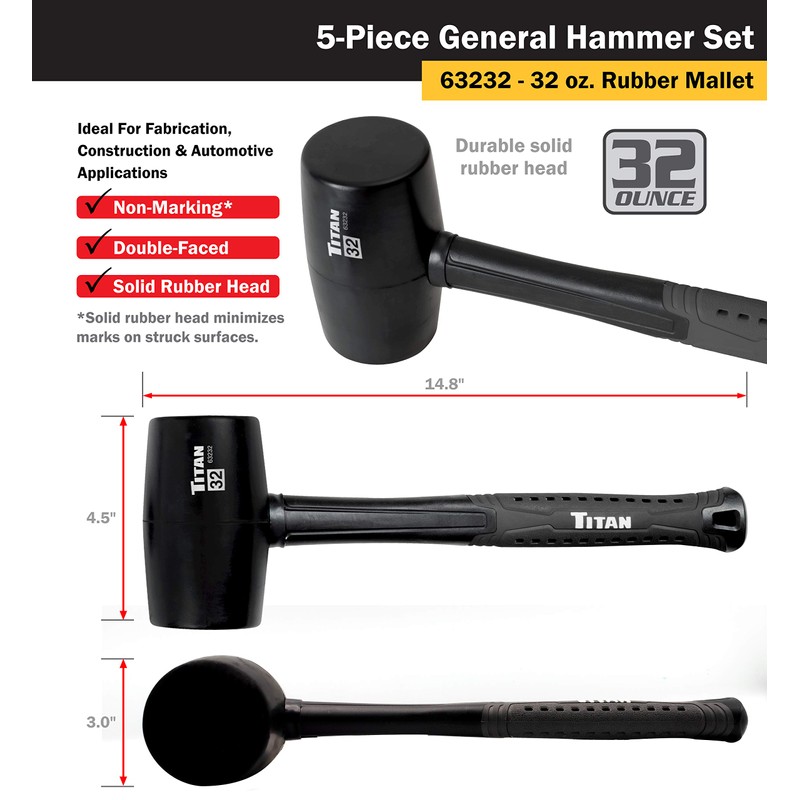 Titan 63125 5-Piece Hammer Set, Includes 16oz & 32oz Ball