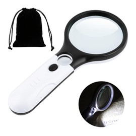 Lupe mit Licht,10X 30X Leselupe, Handlupe mit 3 LEDs，Handlupe mit Doppellinse für ältere Menschen zum Lesen,Beleuchtete Lupe für Handwerk, Senioren, Lesen, Inspektion, Münzen, Juwelier